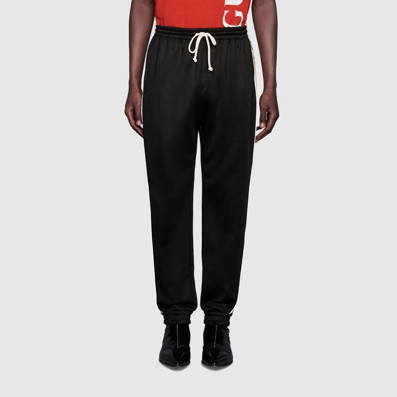 Shop Gucci Loose Technical Jersey Jogging Pant In Black