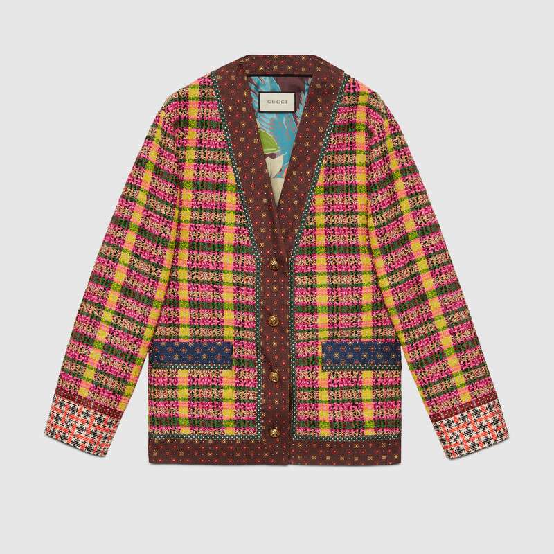 GUCCI CHECK TWEED JACKET WITH SILK TRIMS