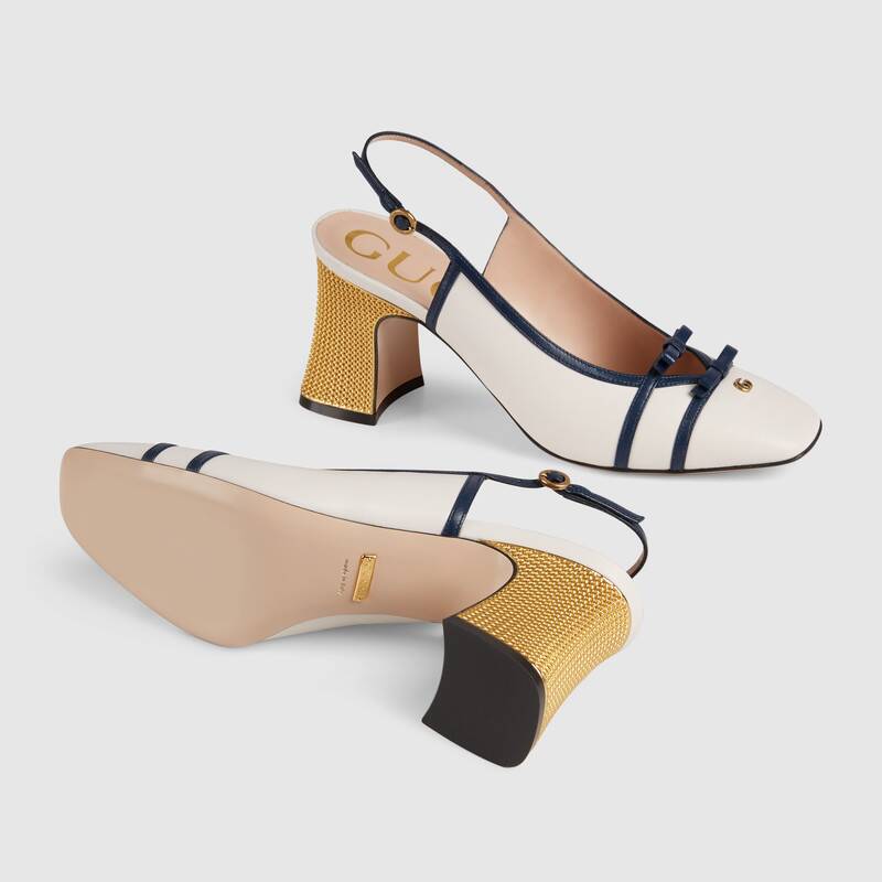 GUCCI LEATHER MID-HEEL SLINGBACK PUMP
