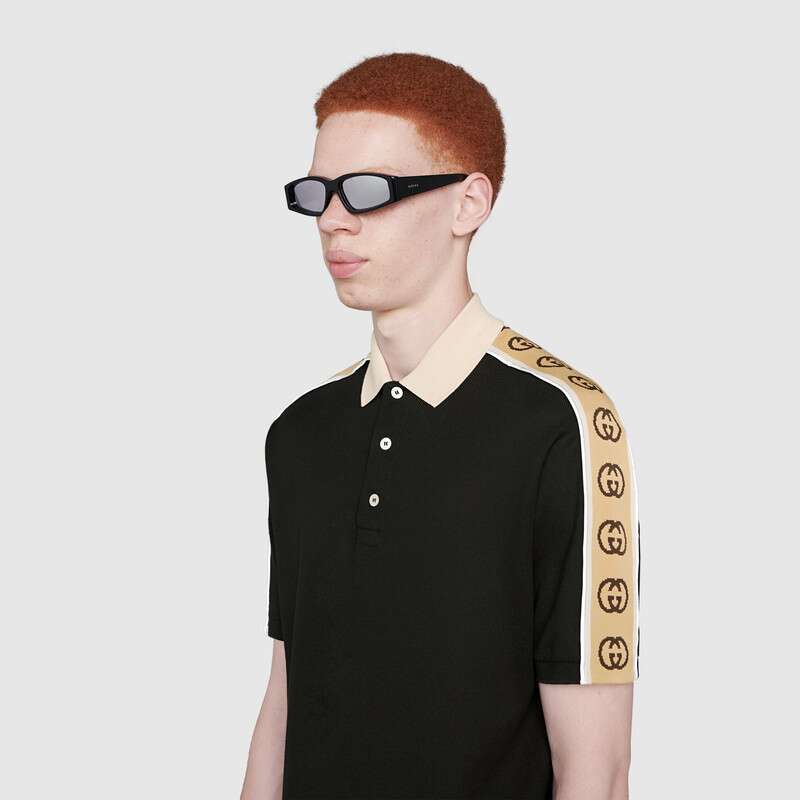 Shop Gucci Polo With Interlocking G Stripe In Black