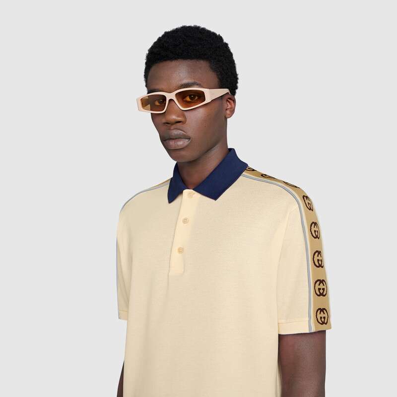 Shop Gucci Polo With Interlocking G Stripe In White
