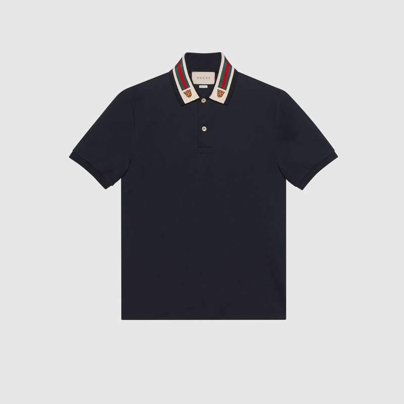 饰条纹织带和虎头polo衫-gucci中国官网