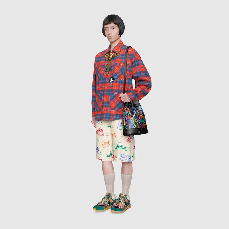GUCCI DISNEY X GUCCI CHECK COTTON ZIP-UP SHIRT