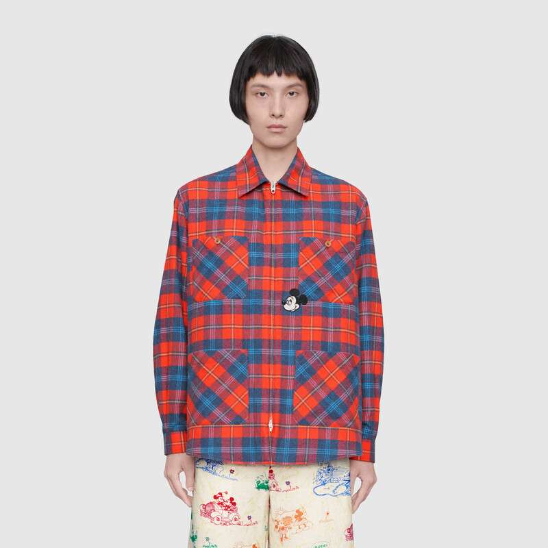 GUCCI DISNEY X GUCCI CHECK COTTON ZIP-UP SHIRT
