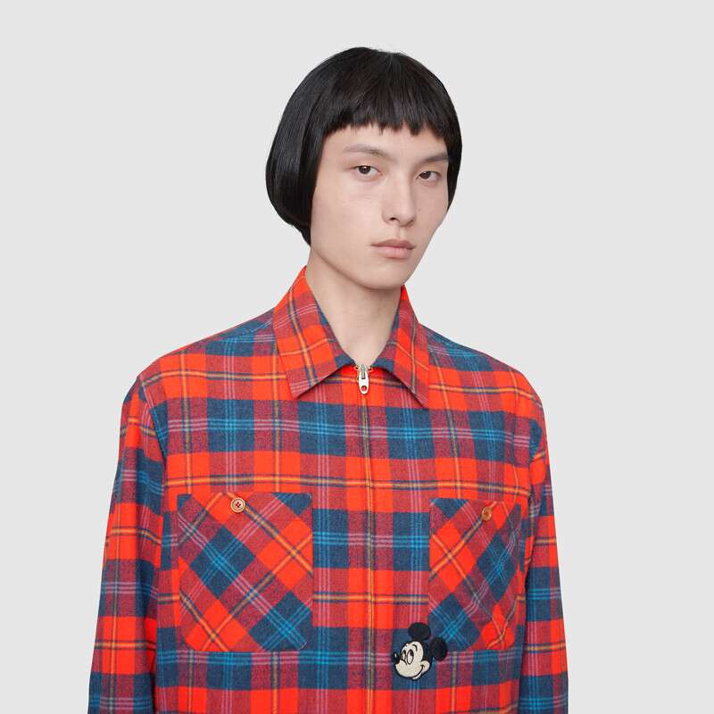 GUCCI DISNEY X GUCCI CHECK COTTON ZIP-UP SHIRT