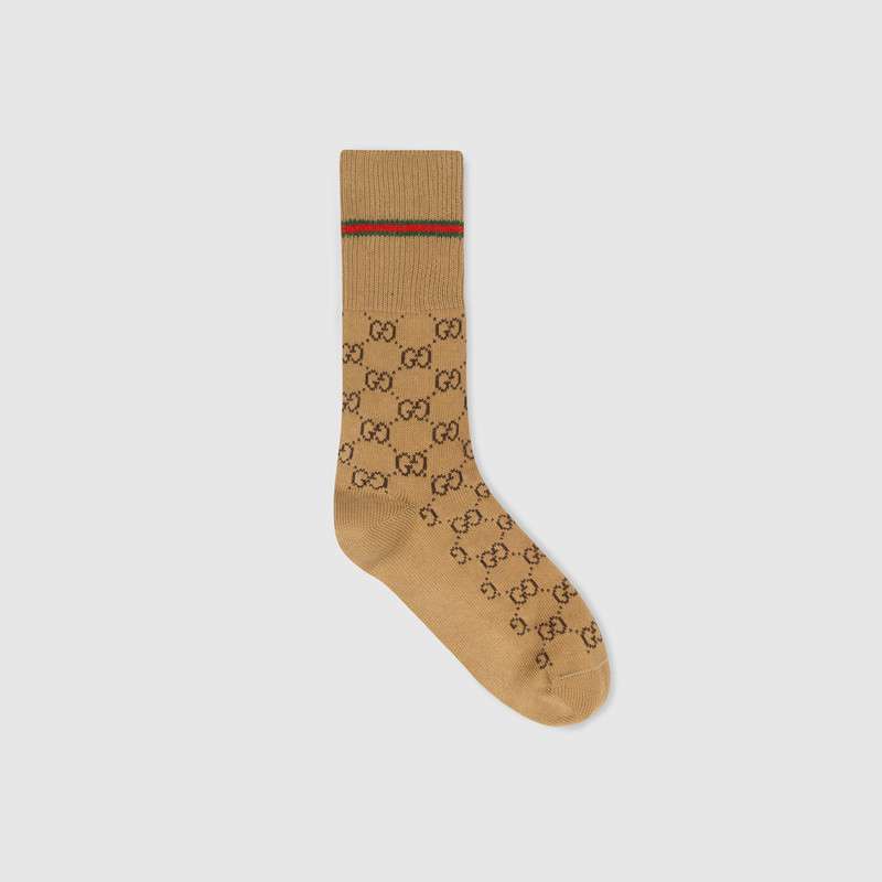 Shop Gucci Socken Aus Baumwolle Mit Gg Und Web In Beige