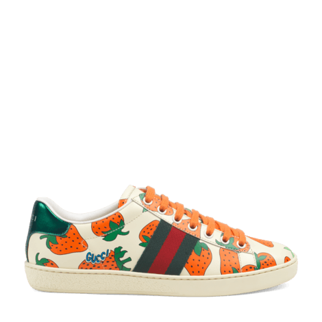 ace系列gucci草莓印花皮革运动鞋