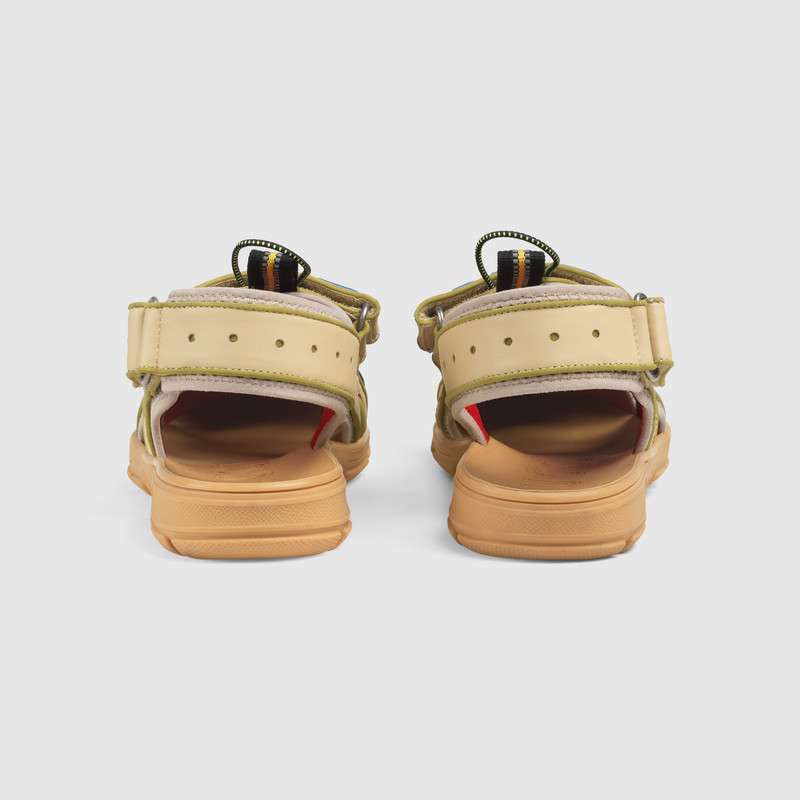 Gucci Tinsel Logo-Detailed Rubber, Leather And Mesh Sandals In Neutrals