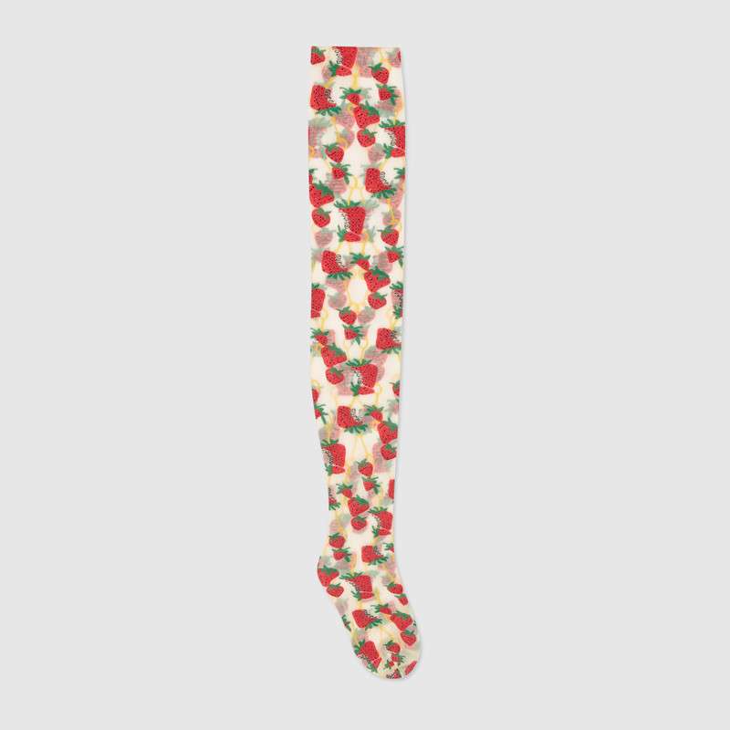 GUCCI Tights with Gucci Strawberry and Horsebit print