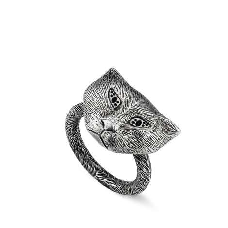 gucci garden 系列猫头纯银戒指