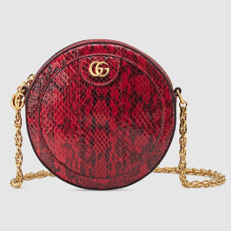 Gucci Ophidia Snakeskin Mini Round Shoulder Bag In Red | ModeSens