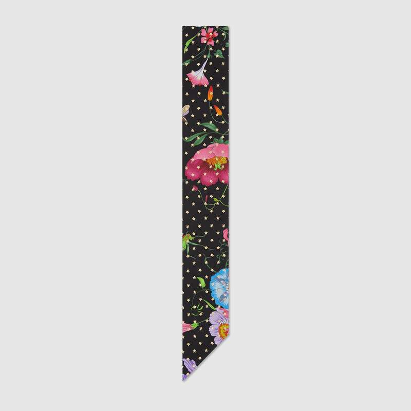Gucci Silk Neck Bow With Flora Star Print In Black