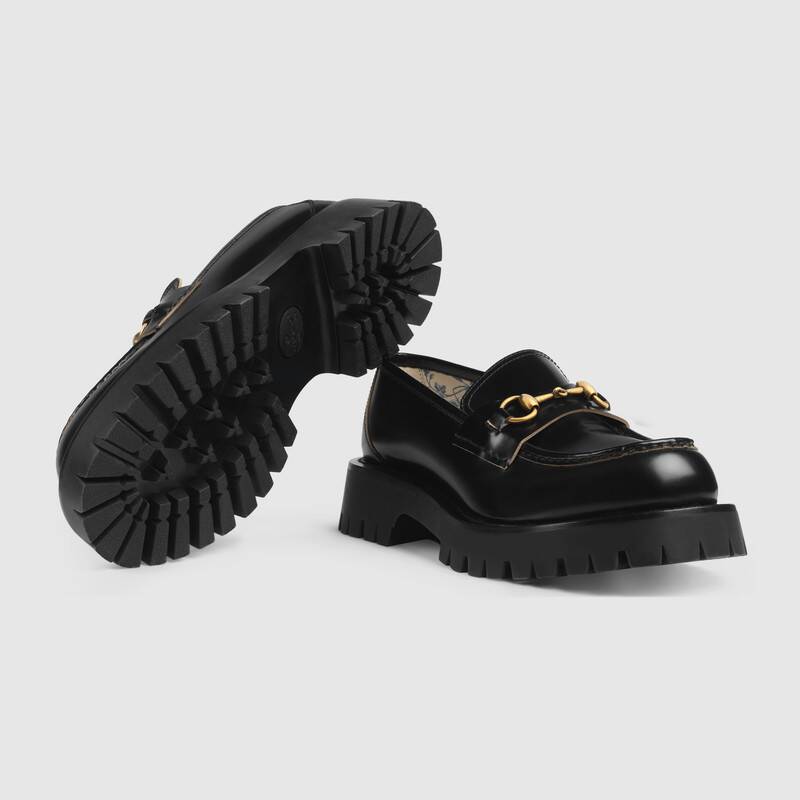 GUCCI LEATHER LUG SOLE HORSEBIT LOAFER,576334DS8001000