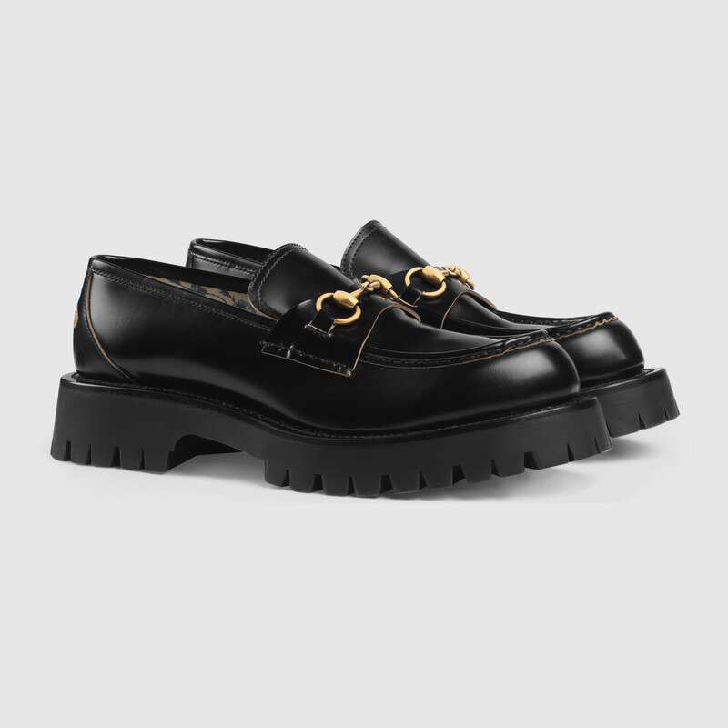 GUCCI LEATHER LUG SOLE HORSEBIT LOAFER,576334DS8001000