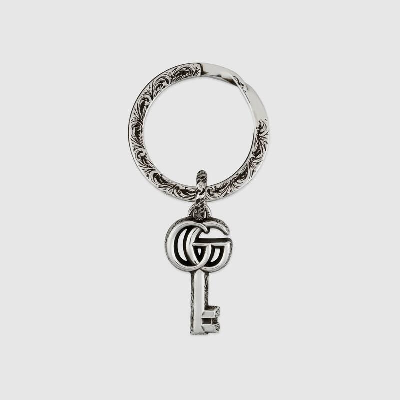 Gucci Gg Marmont Silver Keychain In Undefined