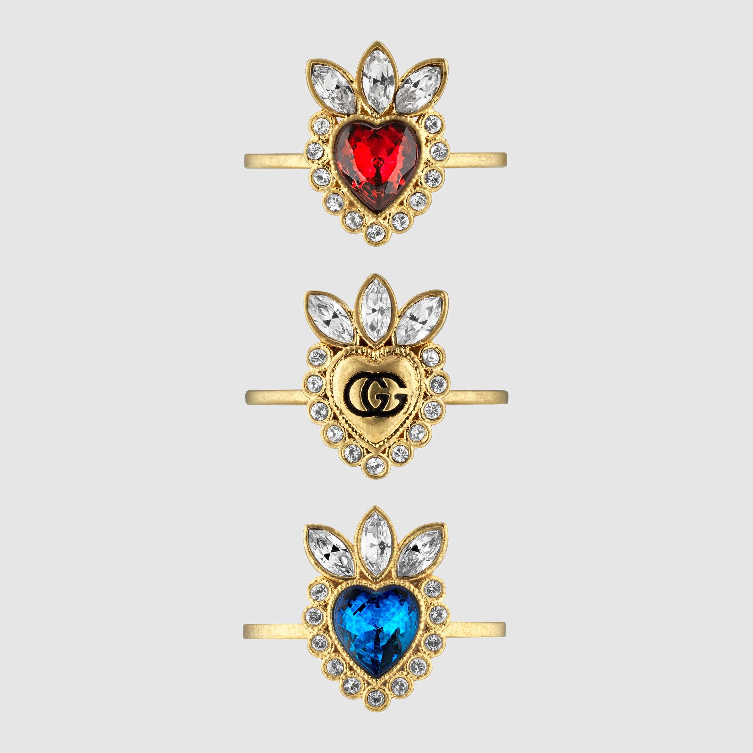 宝石绿色珐琅和银色互扣式双G戒指-古驰GUCCI中国官方网站