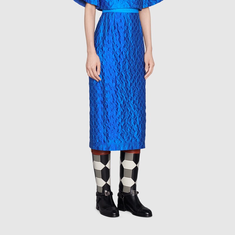 电光蓝gg刺绣真丝半身裙-古驰gucci中国官方网站