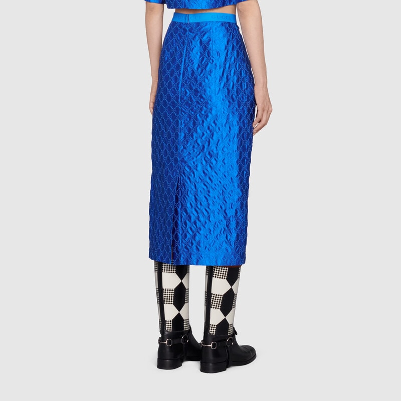 电光蓝gg刺绣真丝半身裙-古驰gucci中国官方网站