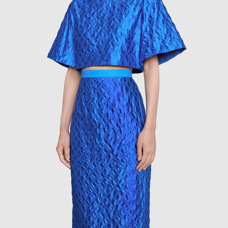 电光蓝gg刺绣真丝半身裙-古驰gucci中国官方网站
