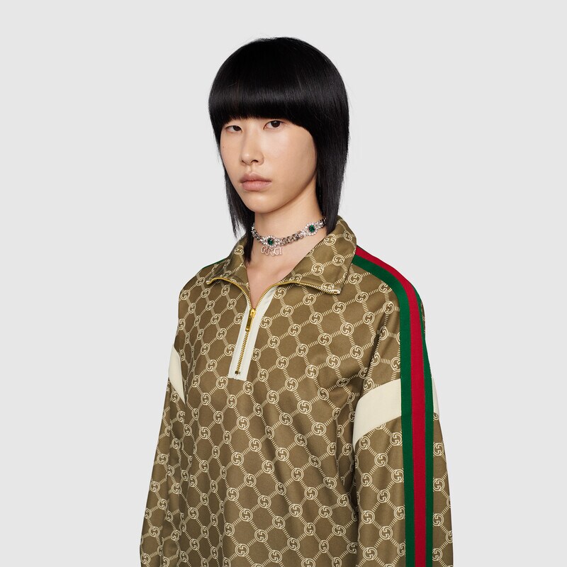 橄榄绿和象牙白互扣式双g平纹针织连衣裙-古驰gucci中国官方网站