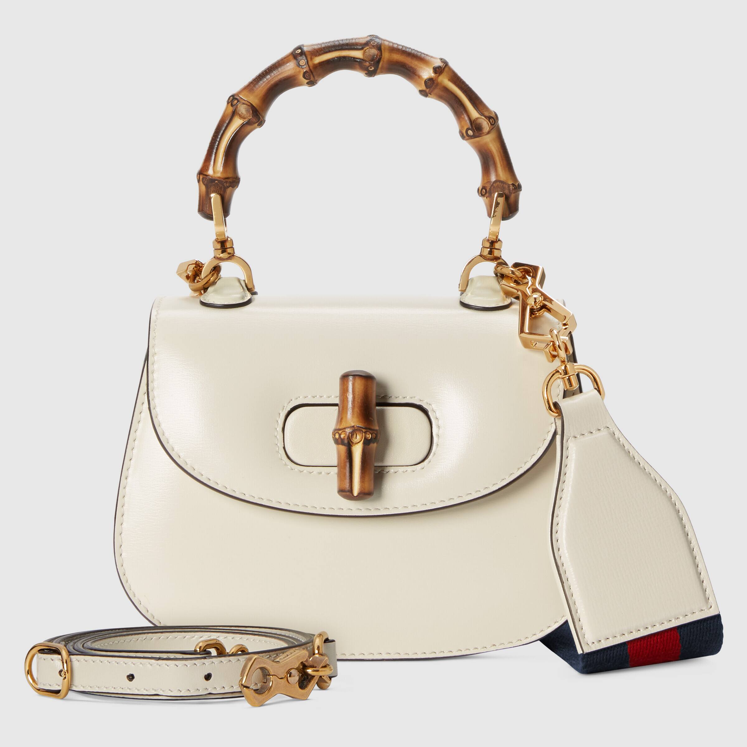白色皮革Gucci Bamboo 1947系列迷你手提包-古驰GUCCI中国官方网站