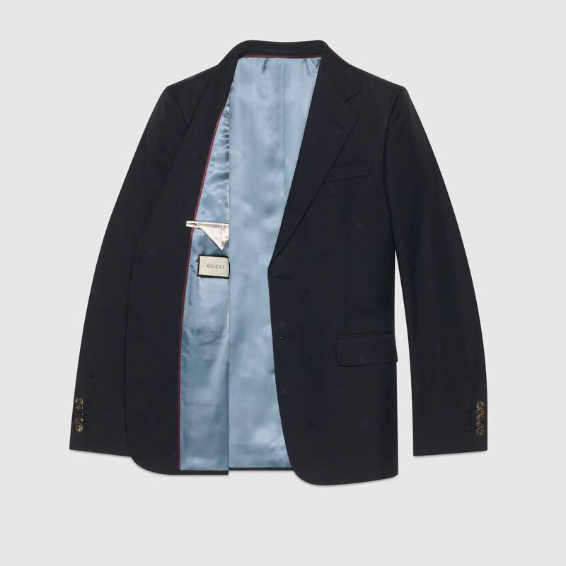 直筒剪裁蜜蜂图案羊毛华达呢西装