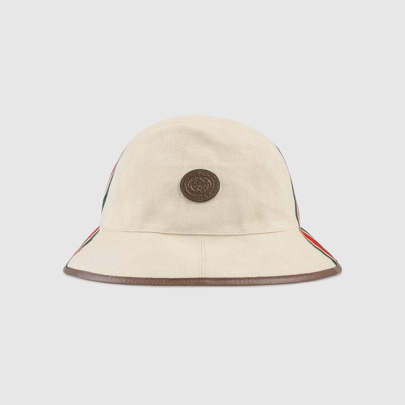 Gucci Canvas Fedora With Web In 象牙白和棕色