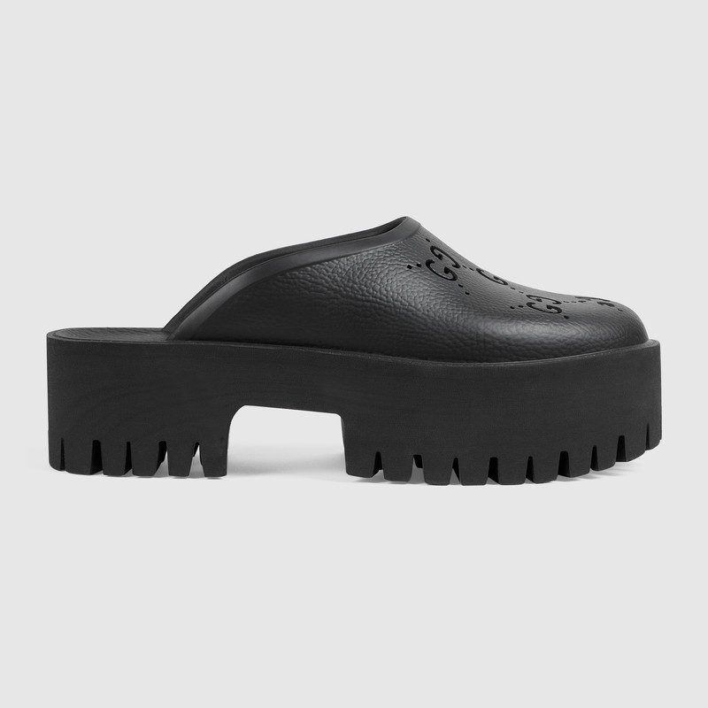 Shop Gucci Women's Platform Perforated G Sandal In Black