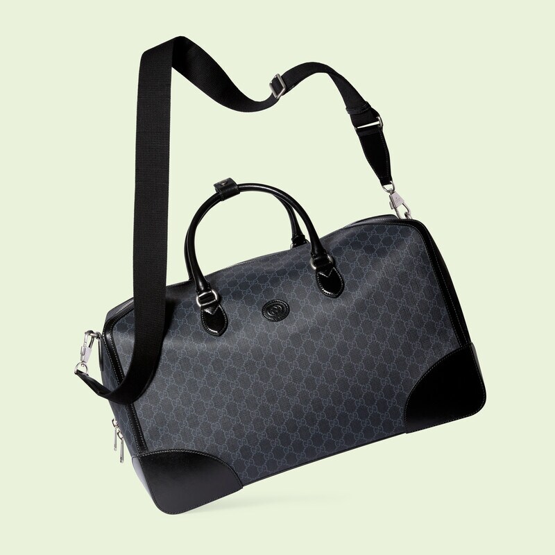 黑色gg supreme帆布互扣式双g大号旅行包-古驰gucci中国官方网站