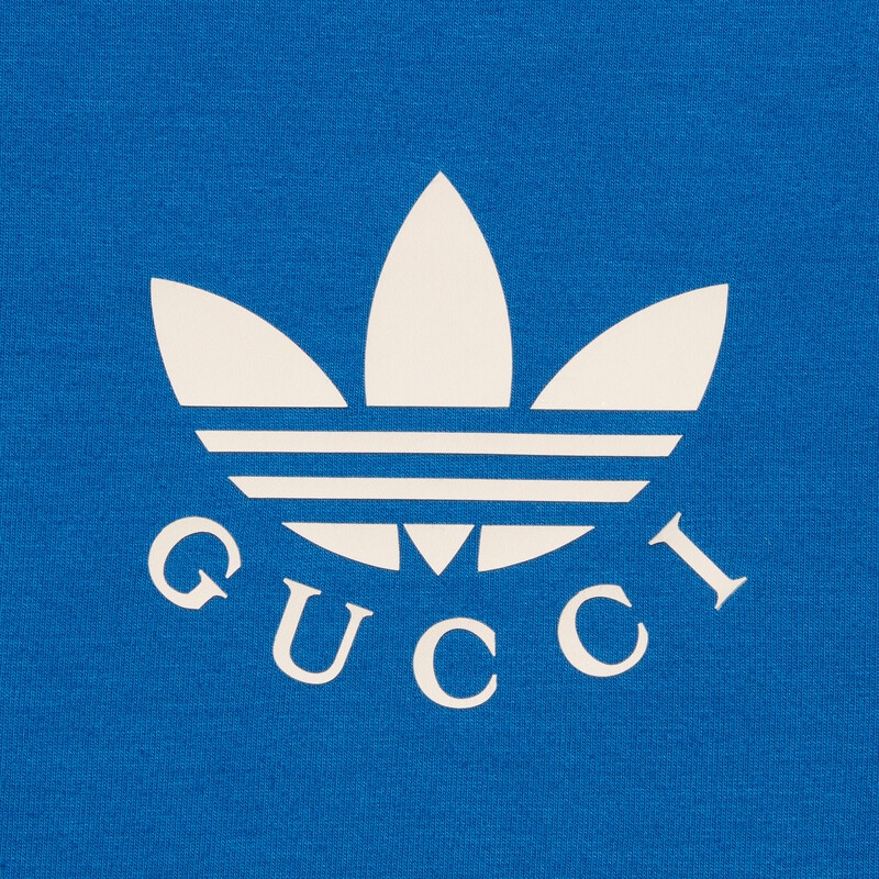 蓝色adidas X Gucci联名系列trefoil印花t恤 古驰gucci中国官方网站